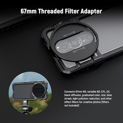 NEEWER Xperia PRO-I Cage, Quick Release Video Rig Case Phone Stabilizer Holder for Recording Filming, 67mm Filter Adapter, 17mm Lens Backplate, T Mount Backplate Compatible with Moment Sony, PA086
