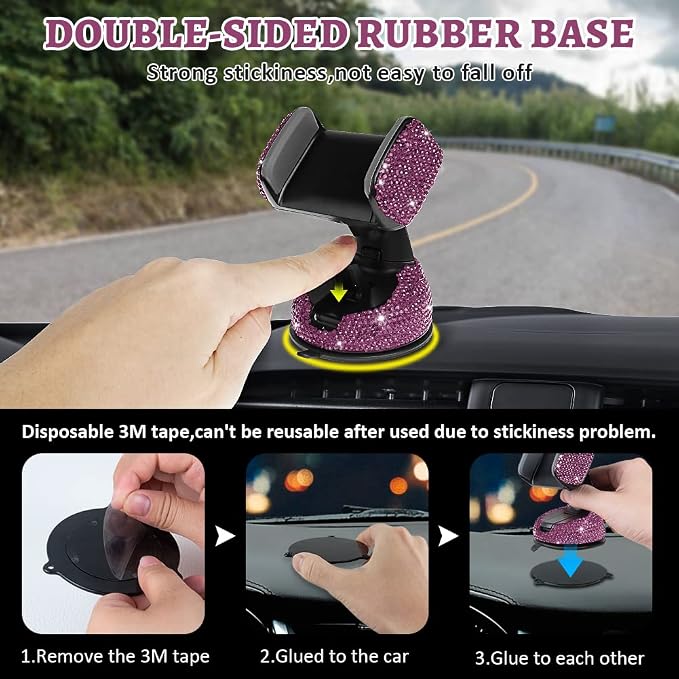 eing Car Phone Mount Cell Phone Holder with One More Air Vent Base,Bling Crystal Universal Phone Mount Holder Cradle for Dashboard,Windshield and Air Vent,Purple