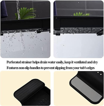 Bathtub Caddy Tray, Expandable Bath Shelf, Adjustable Size from 21.9 to 31 inches Plastic Bathtub Storage Rack, Bathtub Accessories & Bathroom Gadgets, Bath Tub Tray for Kitchen Bathroom (Black)