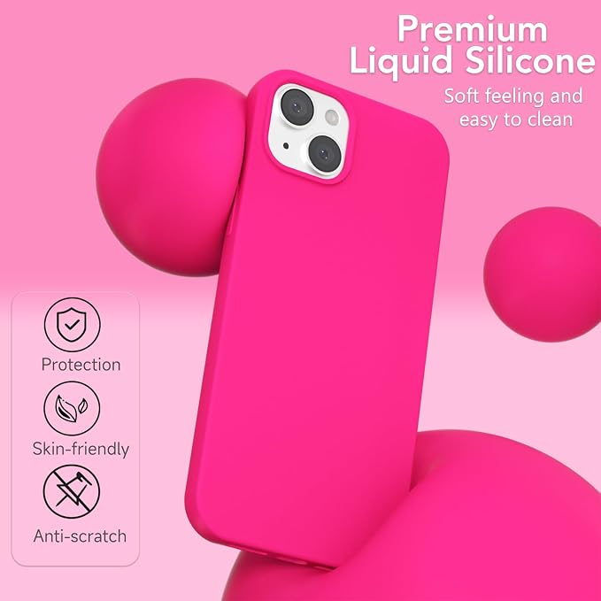 for iPhone 13 Mini/ 12 Mini Case Silicone Compatible with Magsafe Case, Ultra Slim Thin Magnetic Phone Cases Mag Safe, Cute Soft Rubber Gel TPU Matte Wireless Charging Cover for Women, Hot Pink