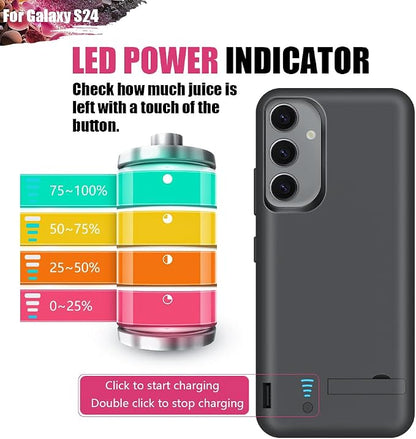 Battery Case for Samsung Galaxy S24, 5000mAh Rechargeable Extended Battery Charging Charger Case, Add 100% Extra Juice, Not Compatible with S24+ or S24 Ultra (6.2 inch) Black