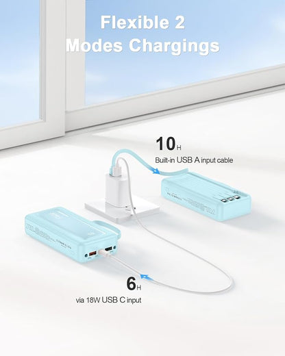 Portable Charger with Built-in Cables, 27000mAh Slim 30W Fast Charging Power Bank with LED Display, USB C Battery Pack 6 Outputs & 2 Inputs, Travel Essential Charger for iPhone, Samsung, Google etc