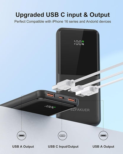 Portable Charger,Slim 10000mAh Power Bank,22.5W USB-C Fast Charging Battery Pack Compatible with iPhone 17/16/15/14/13/12 Pro Samsung Galaxy, iPad, AirPods, Android Tablets (Black)