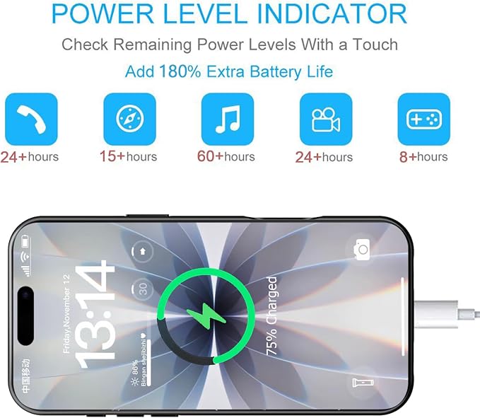 Battery Case for iPhone 17, Upgraded 10000mAh Protective Charging Case with Wireless Charging Compatible with iPhone 17 (6.3 inch) Rechargeable Extended Battery Pack Charger Case with Carplay (Black)