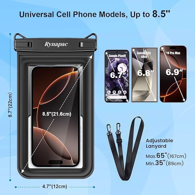 [Up to 8.5"] Floating Waterproof Phone Pouch, 2Pack Waterproof Phone Case with Lanyard for iPhone 17 16 15 14 Pro Max, Galaxy S25 S24 Ultra, IPX8 Cellphone Dry Bag, Beach Essentials Travel Must Haves