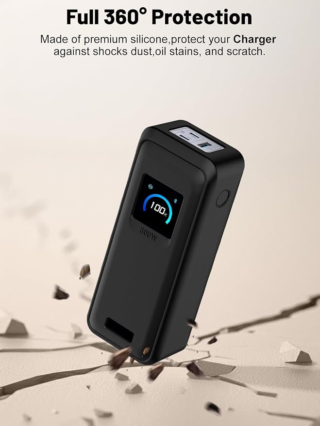 Silicone Protective Case Compatible with Anker Prime Power Bank 26,250mAh 300W, Shockproof Cover with LCD Display Visible, Anti-Lost Strap, Precision Cutouts for 3-Port Charger (Black)