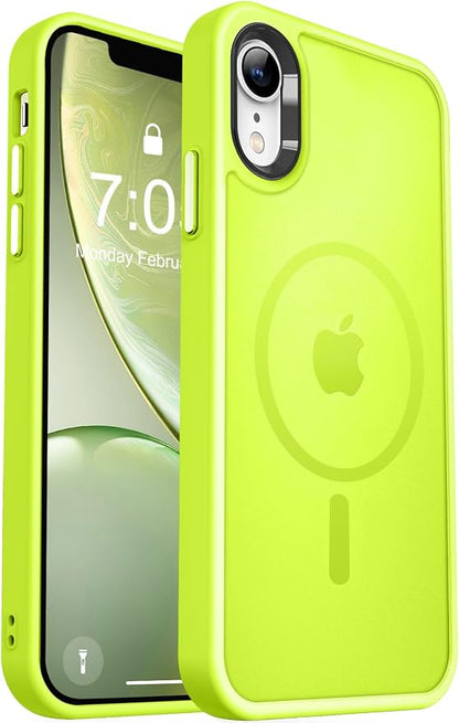 MOCCA Strong Magnetic for iPhone XR Phone Case, [Compatible with Magsafe][Mil-Grade Drop Protection] Slim Thin Translucent Matte Protective Cover Case for iPhone XR Case 6.1'', Fluorescent Green