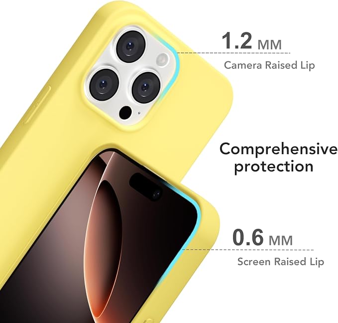 for iPhone 16 Pro Case Silicone Compatible with Magsafe Case, Ultra Slim Thin Magnetic Phone Cases Mag Safe, Cute Soft Rubber Gel TPU Matte Plain Wireless Charging Cover for Women, Yellow