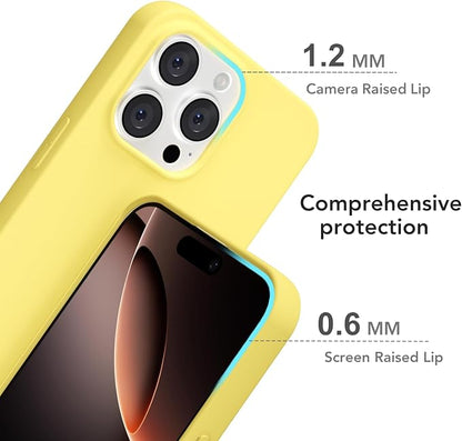 for iPhone 16 Pro Case Silicone Compatible with Magsafe Case, Ultra Slim Thin Magnetic Phone Cases Mag Safe, Cute Soft Rubber Gel TPU Matte Plain Wireless Charging Cover for Women, Yellow