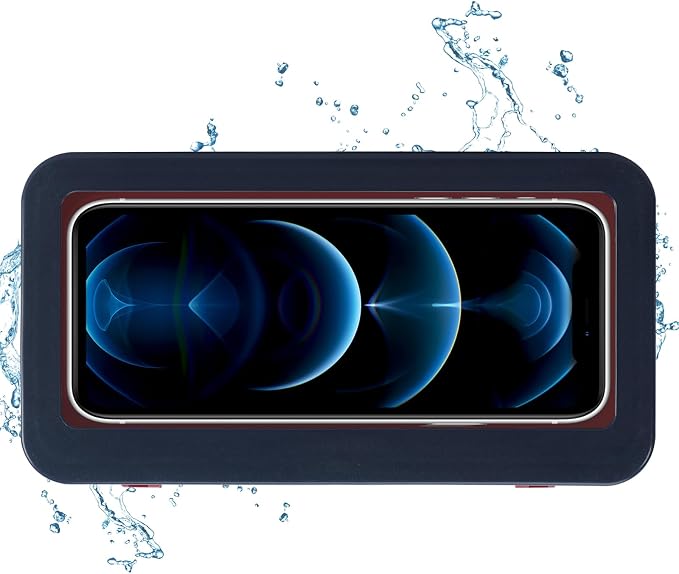 KUNSLUCK Shower Phone Holder, Waterproof Anti-Fog Touch Screen Case, Wall Mount for Bathroom Mirror & Bathtub, Compatible with 4.7"-6.8" Mobile Phones (Blue & Red)