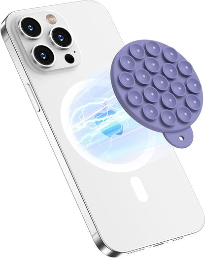 Magnetic Suction Cup Phone Mount, Compatible with MagSafe, Silicone Octo Cup Buddy Sticky Grip Holder for iPhone and Android, Removable Hands-Free Phone Stand Selfie/Video for TikTok, Lavender