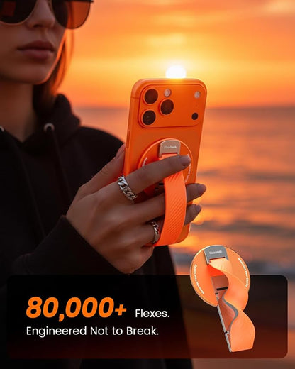 2026 Klearlook for MagSafe Phone Grip with Silicone Finger Strap, Removable Magnetic Phone Ring Holder with Adjustable Kickstand, Finger Phone Ring Grip for iPhone 17/16/15/14/13/12 Series, Orange