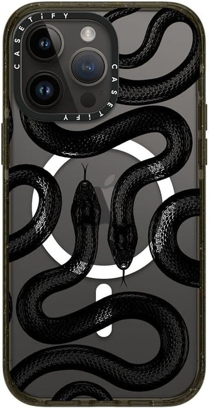 CASETiFY Impact iPhone 14 Pro Max Case [4X Military Grade Drop Tested / 8.2ft Drop Protection/Compatible with Magsafe] - Black Kingsnake - Glossy Black