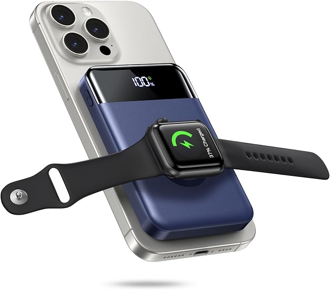 for Magsafe Portable Charger, 10000mAh 22.5W Power Bank for iPhone 17/16/15/14/13/12, Travel Essentials Wireless Magnetic Battery Pack Fast Charging for Apple Watch Ultra/11/10/9/8/7/6/SE,Navy