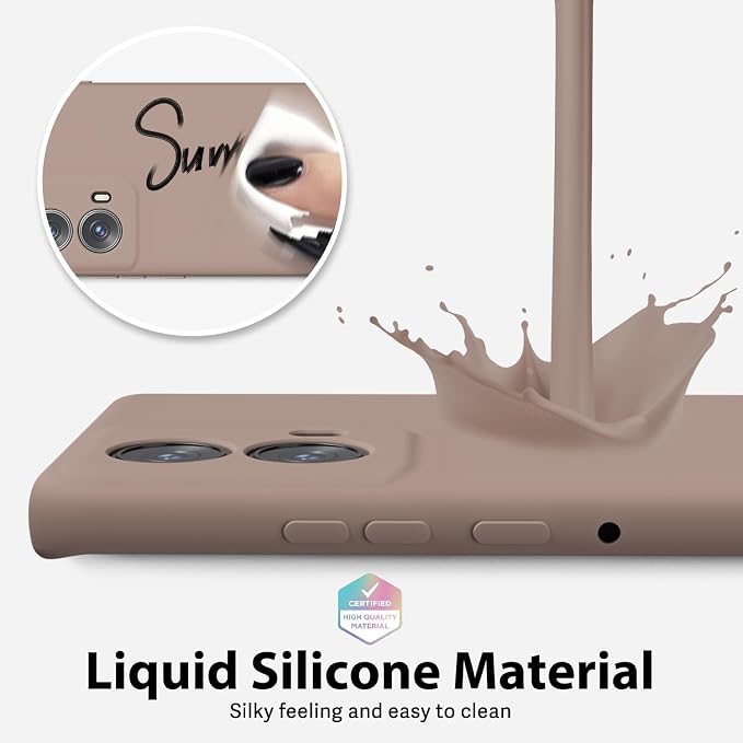 oakxco for Motorola Moto Edge 2024 Phone Case Liquid Silicone, Thin Slim Soft Rubber Gel TPU Plain Protective Simple Cover for Women Girl Cute, Matte Solid Color Aesthetic, Brown Khaki