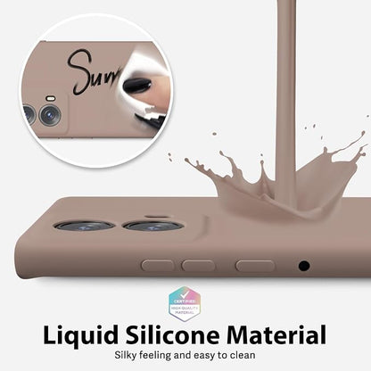 oakxco for Motorola Moto Edge 2024 Phone Case Liquid Silicone, Thin Slim Soft Rubber Gel TPU Plain Protective Simple Cover for Women Girl Cute, Matte Solid Color Aesthetic, Brown Khaki