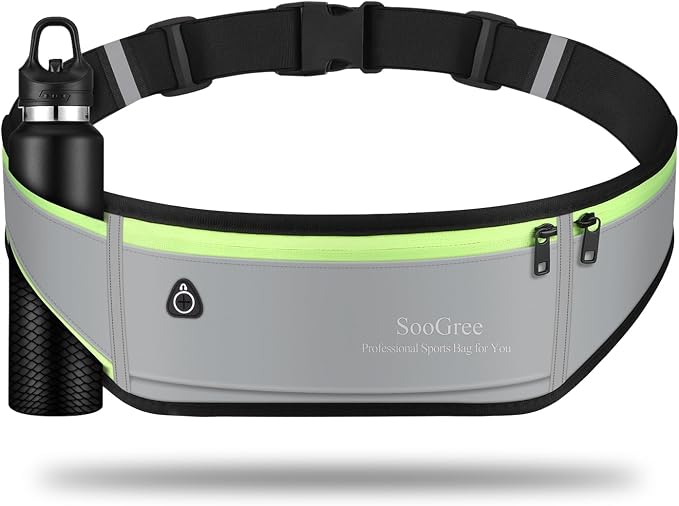 SooGree Men Women Running Belt Fanny Pack,Reflective Workout Sport Waist Pack Bag,Running Phone Holder Belt with Water Bottle Holder, Ideal for Running,Walking,Cycling,Gym Workouts (GSP1189-Gray)