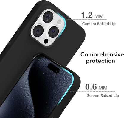 for iPhone 15 Pro Case Silicone Compatible with Magsafe Case, Ultra Slim Thin Magnetic Phone Cases Mag Safe, Cute Soft Rubber Gel TPU Matte Plain Wireless Charging Cover for Women, Black