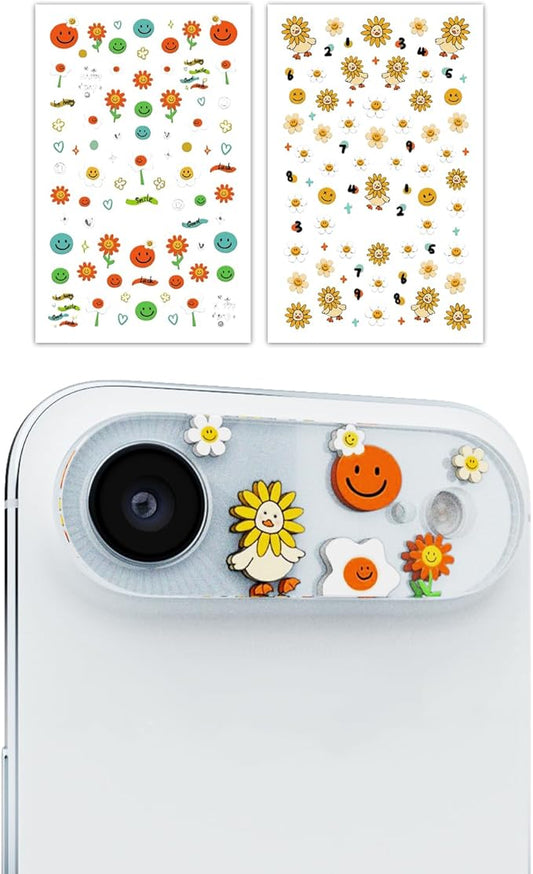 2-Pack Camera Lens Protector for iPhone 17 Air, Premium Acrylic Cover, Case Friendly, Lens Opening Design, No Affect on Night Shots, Featuring DIY Cartoon Stickers - Cartoon Flower
