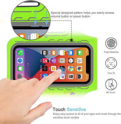 Armband for iPhone Pro Max 17 16 15 14 13 12 Plus/AIR with Airpods Holder, Gym Workouts Running Phone Arm Band (Green)