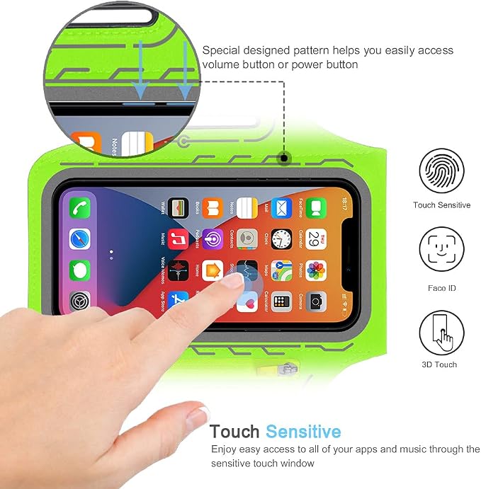Armband for iPhone 17 16 15 14 13 12 Pro with Airpods Holder, Gym Workouts Running Arm Band (Green)