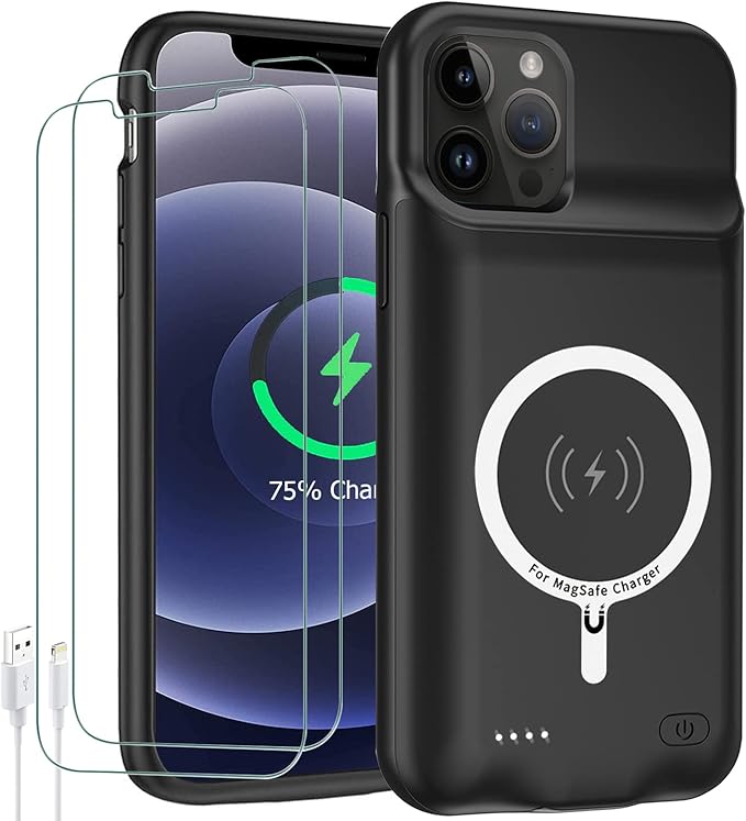 Battery Case for iPhone 12/12 Pro,Upgraded 10000mAh Rechargeable Portable Protective Extended Charger Cover Wireless Charging Compatible with iPhone 12/12 Pro (6.1 inch) Charger Case & Carplay (Black)
