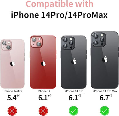 Camera Lens Protector for iPhone 14 Pro/iPhone 14 Pro Max, Alloy Metal Camera Cover with Tempered Glass Screen Protector Accessories,Purple and Black