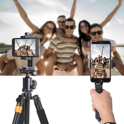 Ergonomic Anti-Falling Cell Phone Vlogging Hand Grip Stabilizer Smartphone Holder Rig Mount Video Kit w/Safety Strap Portable Selfie Stick for iPhone Samsung (Landscape+Portrait)-Mic/Light Adapter
