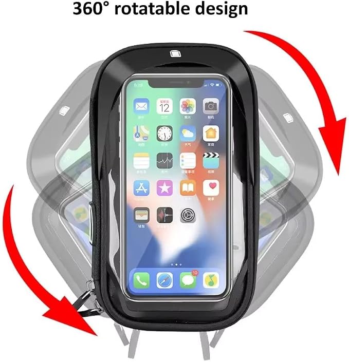 Bike Frame Bag Waterproof Bicycle Phone Holder Pouch Smartphone Mount 360° Rotatable Touchscreen Zipper Handlebar Bag Sun Visor Rain Cover Motorbike Scooter Scooty