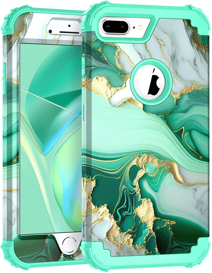Hocase Heavy Duty Shockproof Protection Hard Plastic+Silicone Rubber Hybrid Protective Case for iPhone 7 Plus/iPhone 8 Plus - Mint Green