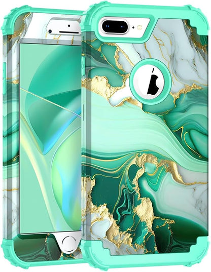 Hocase Heavy Duty Shockproof Protection Hard Plastic+Silicone Rubber Hybrid Protective Case for iPhone 7 Plus/iPhone 8 Plus - Mint Green