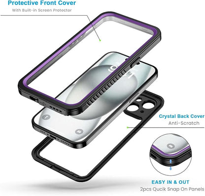 Lanhiem for iPhone 15 Plus Case, IP68 Waterproof Dustproof Shockproof Cases with Built-in Screen Protector, 360 Full Body Protective Front and Back Cover for iPhone 15 Plus - 6.7 inch (Purple)