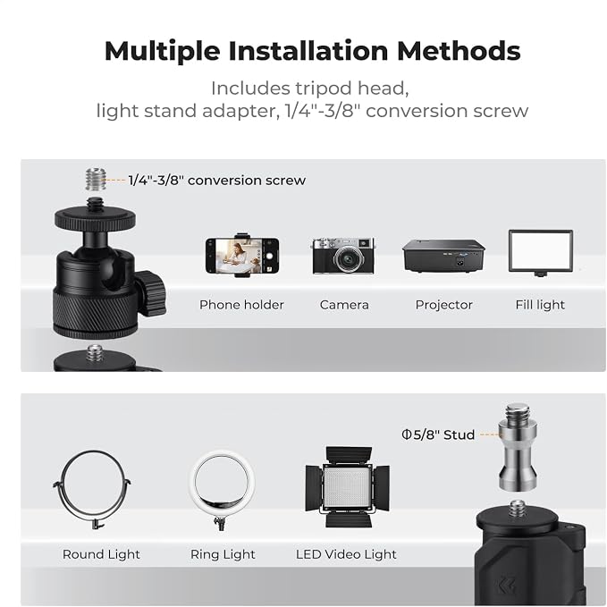 K&F CONCEPT Desk Mount Stand with Extension Arm, 37-91cm Adjustable Overhead Camera Mount, 1/4" Ball Head & 3/8" Adapter, C-Clamp for Ring Light, DSLR Camera, Smartphone, Live Streaming, Video