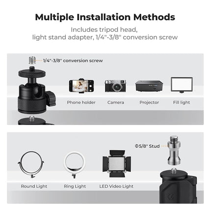 K&F CONCEPT Desk Mount Stand with Extension Arm, 37-91cm Adjustable Overhead Camera Mount, 1/4" Ball Head & 3/8" Adapter, C-Clamp for Ring Light, DSLR Camera, Smartphone, Live Streaming, Video