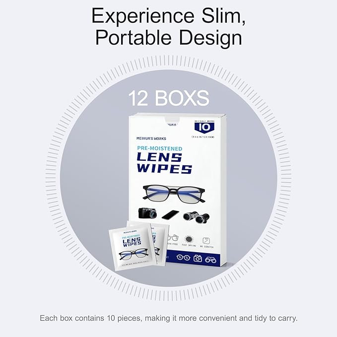 Third-Generation Lens Wipes, 120 Count, Individually Wrapped Pre-Moistened Cleaning Wipes for Eye Glasses, Camera Lens Cleaner, Streak-Free Scratch-Free Screen Cleaning for Phone, Sunglasses, Laptop