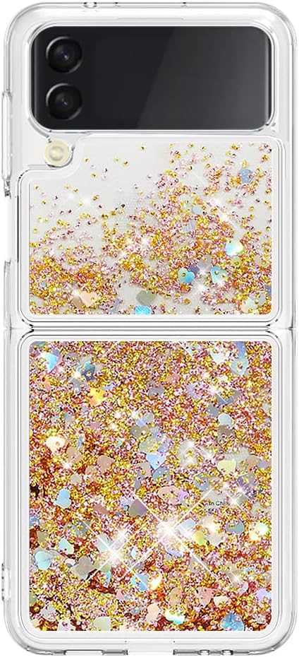 Galaxy Z Flip 4 Silicone Glitter Case, Girls Women Bling Liquid Floating Sparkle Quicksand Protective Shockproof TPU Waterfall Gel Clear Phone Cover Back Bumper Compatible with Samsung Z Flip 4 5G