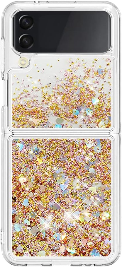 Galaxy Z Flip 4 Silicone Glitter Case, Girls Women Bling Liquid Floating Sparkle Quicksand Protective Shockproof TPU Waterfall Gel Clear Phone Cover Back Bumper Compatible with Samsung Z Flip 4 5G