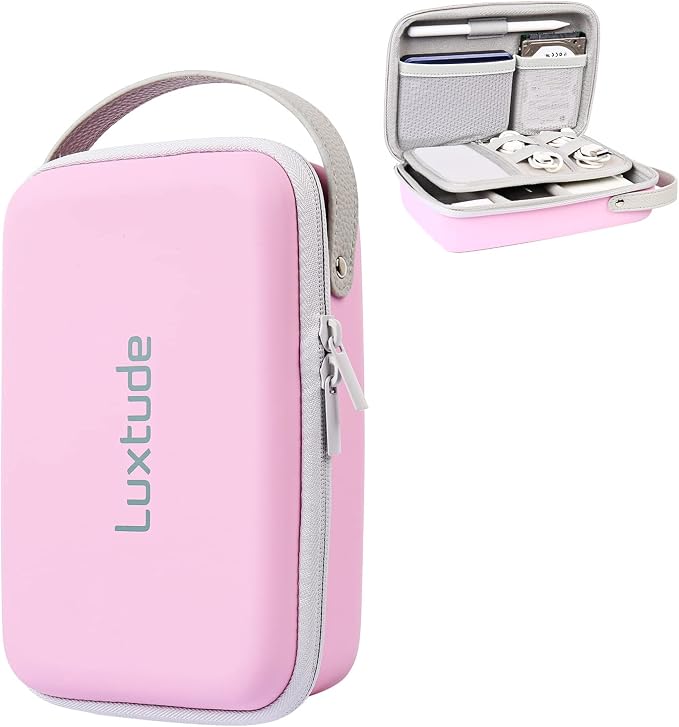 Luxtude Electronic Organizer Travel Case, Portable Tech Organizers, Hard Charger Organizer, Travel Cable Organizers, Tech Bag (Single-Layer, Pink, Small)