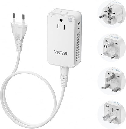Mini 220V to 110V Converter for European Travel, VINTAR 200W Universal Travel Adapter Voltage Converter US to Europe, International Step Down Power Converter Adapter Combo for EU UK AUS India
