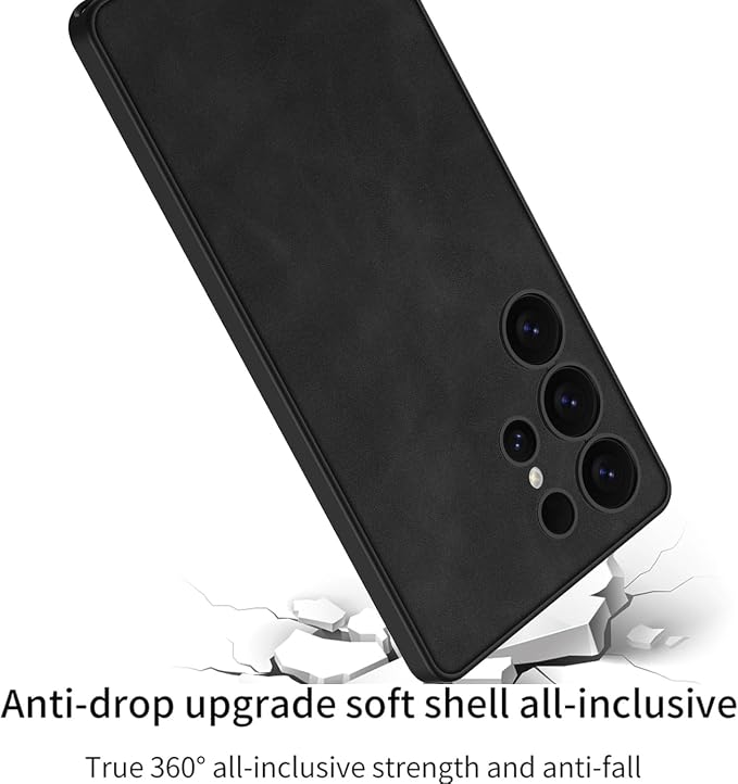 Leather Case for Samsung Galaxy S25 Ultra/S25 Plus/S25, Full Lens Protection Slim Thin Business Cover Minimalist Shell (Black,Samsung Galaxy S25 Plus)