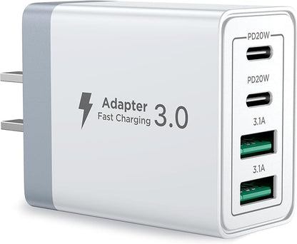 Aioneus USB C Charger Block, 40W Fast Charging Block Type C Charging Block 4-Port Dual Port PD+QC Wall Charger Head Cube for iPhone 17 16 15 14 13 12 11 Pro Max XS, iPad, Samsung Phone, Tablet