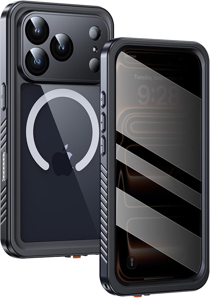 Lanhiem Magnetic for iPhone 17 Pro Max Case Waterproof, Built in Screen Protector & Camera Protection, [Compatible with MagSafe] Full Body Dustproof Heavy Duty Rugged Phone Case 6.9'' (Privacy Black)