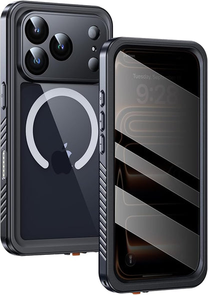 Lanhiem Magnetic for iPhone 17 Pro Max Case Waterproof, Built in Screen Protector & Camera Protection, [Compatible with MagSafe] Full Body Dustproof Heavy Duty Rugged Phone Case 6.9'' (Privacy Black)