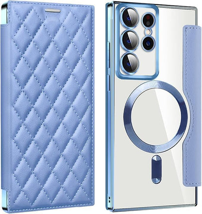 Leather Case for Samsung Galaxy S25 Ultra/S25 Plus/S25, RFID Blocking Flip Case Wireless Charging Magnetic with Card Holder Phone Cover (Chrome,Samsung Galaxy S25)