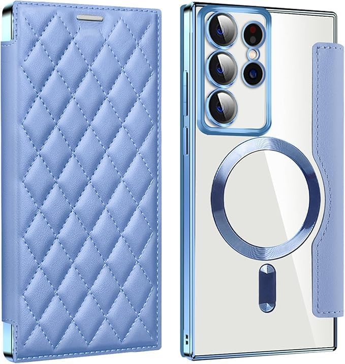 Leather Case for Samsung Galaxy S25 Ultra/S25 Plus/S25, RFID Blocking Flip Case Wireless Charging Magnetic with Card Holder Phone Cover (Chrome,S25 Ultra)