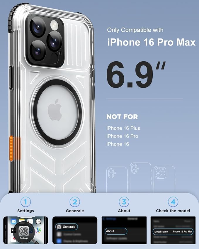 for iPhone 16 Pro Max Waterproof Case with Magsafe, Built-in [Privacy Screen Protector] [Lanyard], IP68 Water Proof Full Body Dustproof Anti-Spy Frosted Protective Phone Cover, 6.9" Black