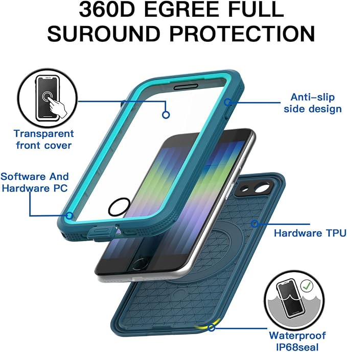 AICase iPhone SE 2020/2022/iPhone 7/8 Waterproof Case, 4.7" 360 Dustproof and Shockproof, IP68 Full Body Protection Fully Sealed Underwater Protective Cove for iPhone 7/8/SE 2020/SE 2022 Green