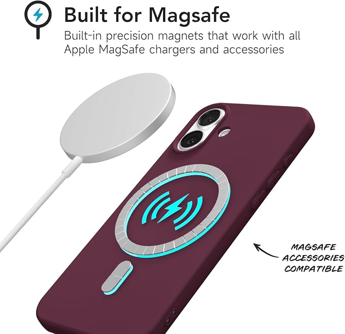 for iPhone 17 Case Silicone Compatible with Magsafe Case, Ultra Slim Thin Magnetic Phone Cases Mag Safe, Cute Soft Rubber Gel TPU Matte Plain Wireless Charging Cover for Women, Burgundy Maroon