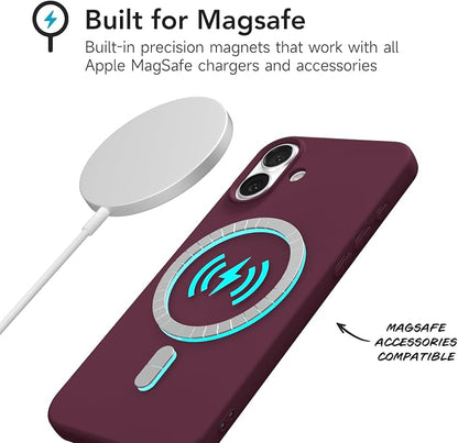 for iPhone 16 Case Silicone Compatible with Magsafe Case, Ultra Slim Thin Magnetic Phone Cases Mag Safe, Cute Soft Rubber Gel TPU Matte Plain Wireless Charging Cover for Women, Burgundy Maroon
