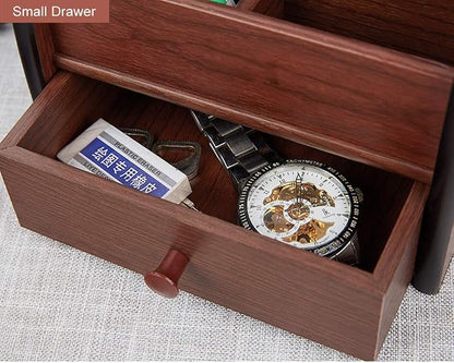 Remote control organizer with drawer, makeup organizers,office pencil holder for desk,wooden multifunctional tabletop storage case YCL828
